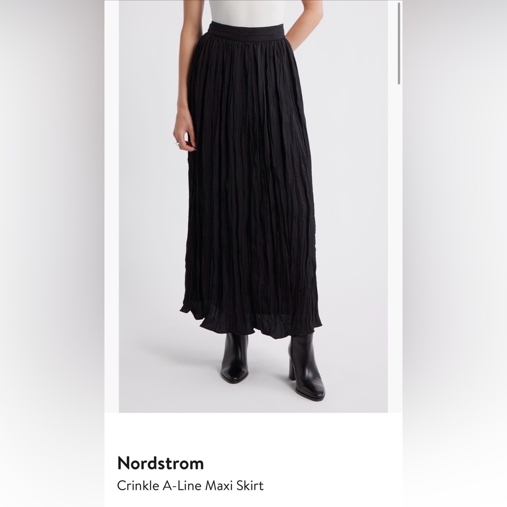 Nordstrom Black Crinkle A-Line Maxi Skirt